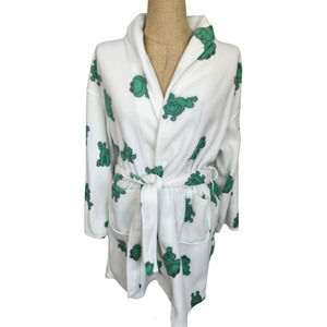 Women's White and Green Robe